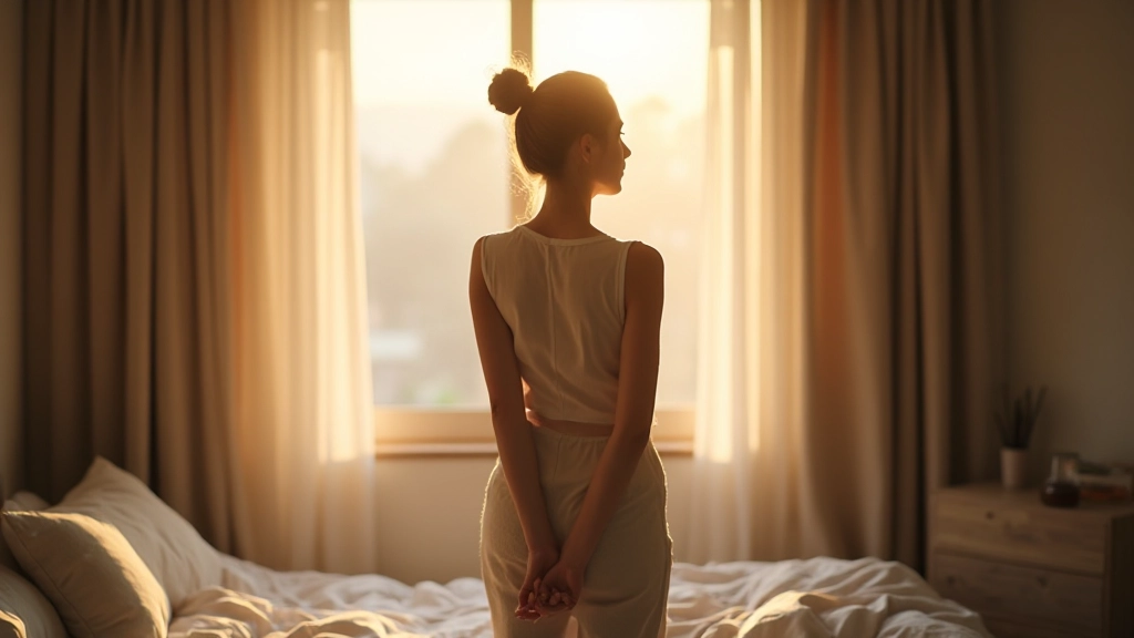 Ruhiger Morgen mit offenen Vorhängen und natürlichem Licht in einem aufgeräumten Schlafzimmer